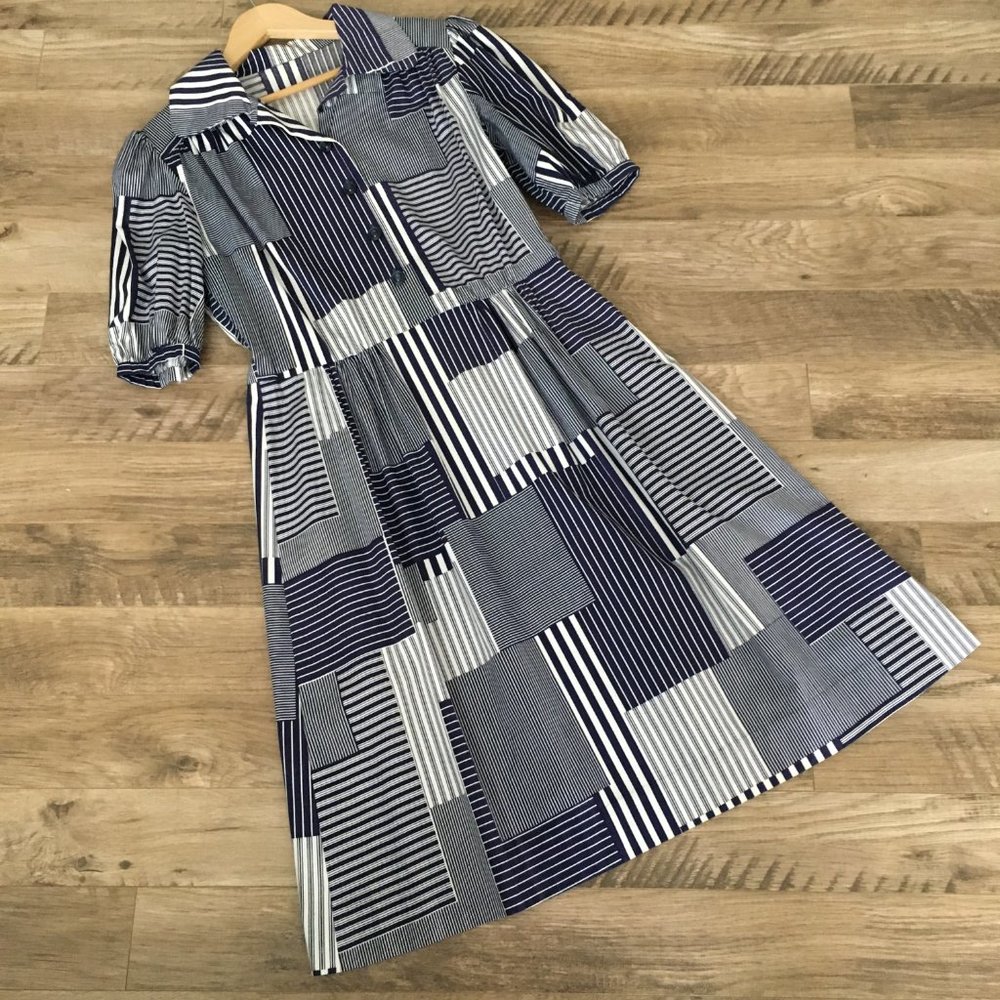 Vintage 70s Handmade Patchwork Print Cotton Day Dress S - Picture 10 of 16